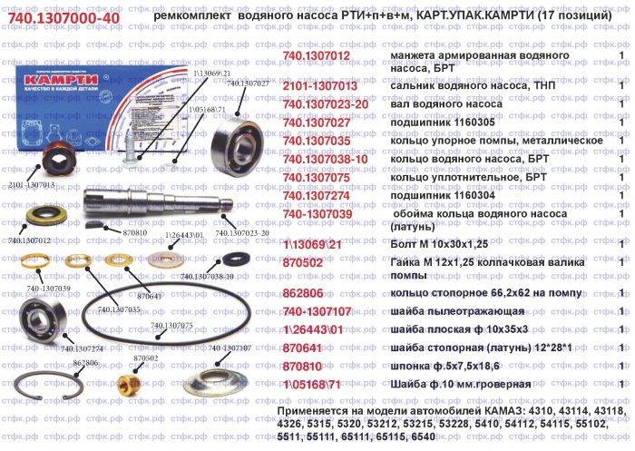 Ремкомплект насоса водяного РТИ+п+в+м