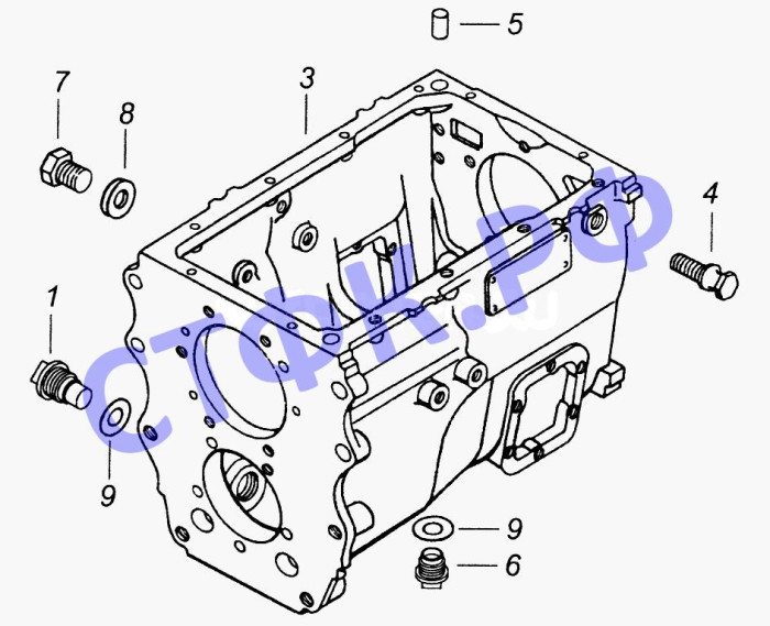 Картер КПП в сб с рым-болтами 2шт, штифтом 2шт и пробками
