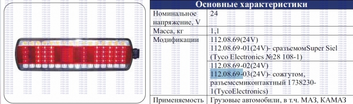 Фонарь задний правый 112.08.69 светодиодный КамАЗ, МАЗ