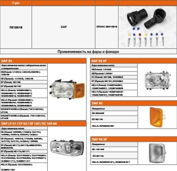 Разъем угловой, 8 контактов(комплектация:7 -pin, 6+1 уплотнений, 2 заглушки, защитный кожух/DAF)