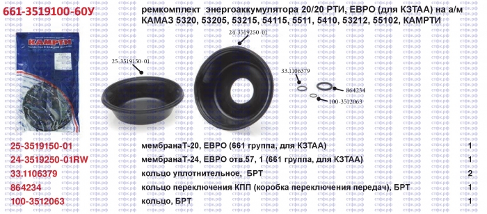 Ремкомплект энергоаккумулятора 20/20 РТИ,ЕВРО (дляКЗТАА)